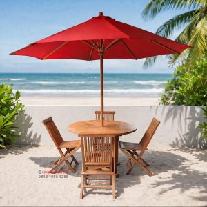 Meja Kursi Pantai Kayu dengan Payung